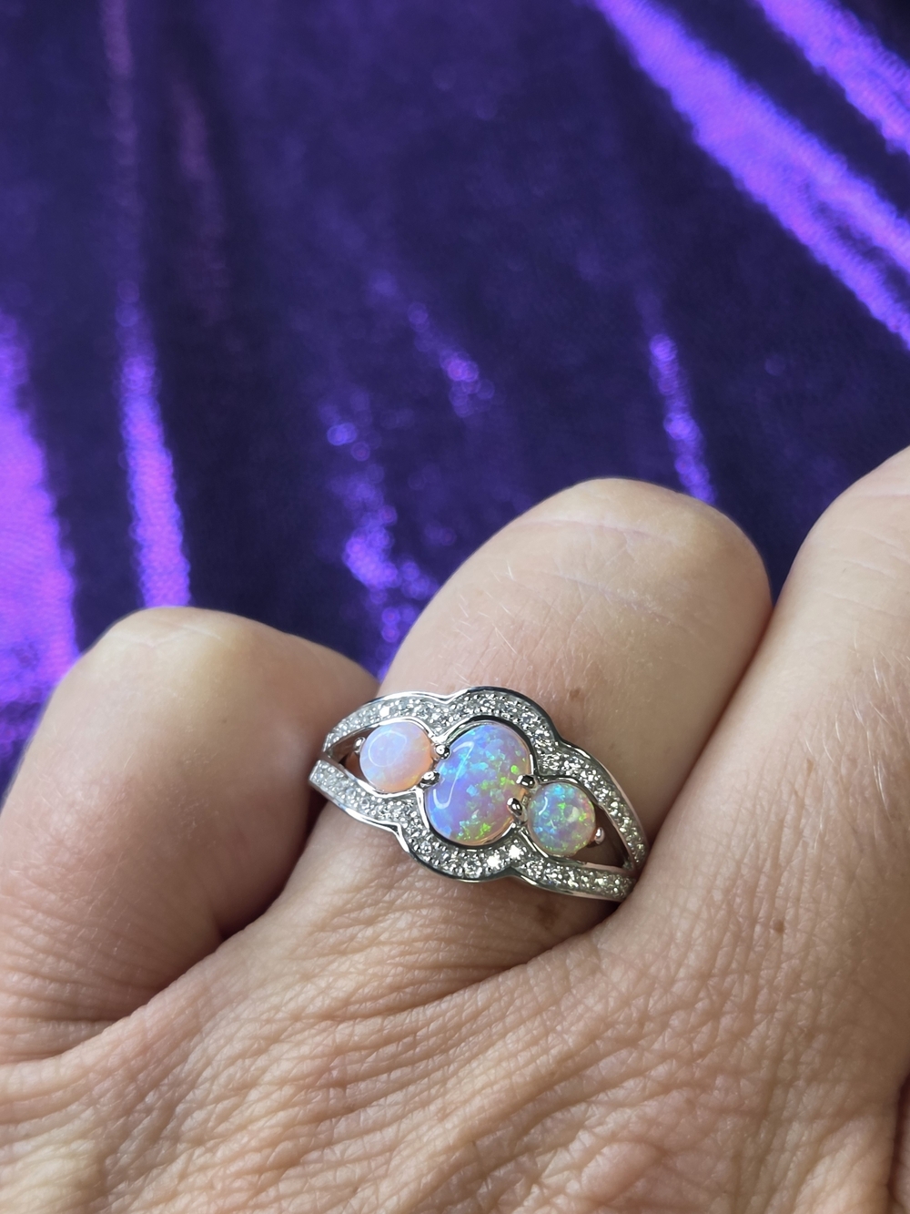 925 Sterling Silver Pink Fire Opal Triple-Stone Silver Ring